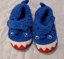 Blue Shark Fleece Bootie Slippers with Hook & Loop Closure for Baby