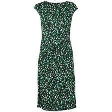JAEGER GREEN & BLACK MIX PRINTED STRETCHY V NECK RUCHED SIDE DAY DRESS SZ 10