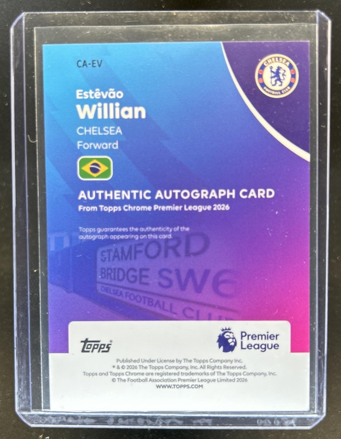 2026 Topps Chrome Estevao Willian Auto Sapphire Orange Refractor RC #/25 view 2