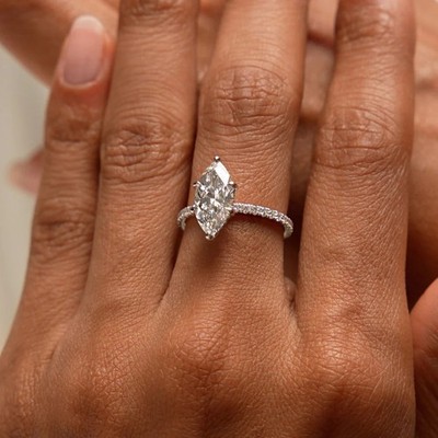 2 Ct Marquise Cut Lab Grown Diamond Hidden Halo Engagement Ring 14k White Gold