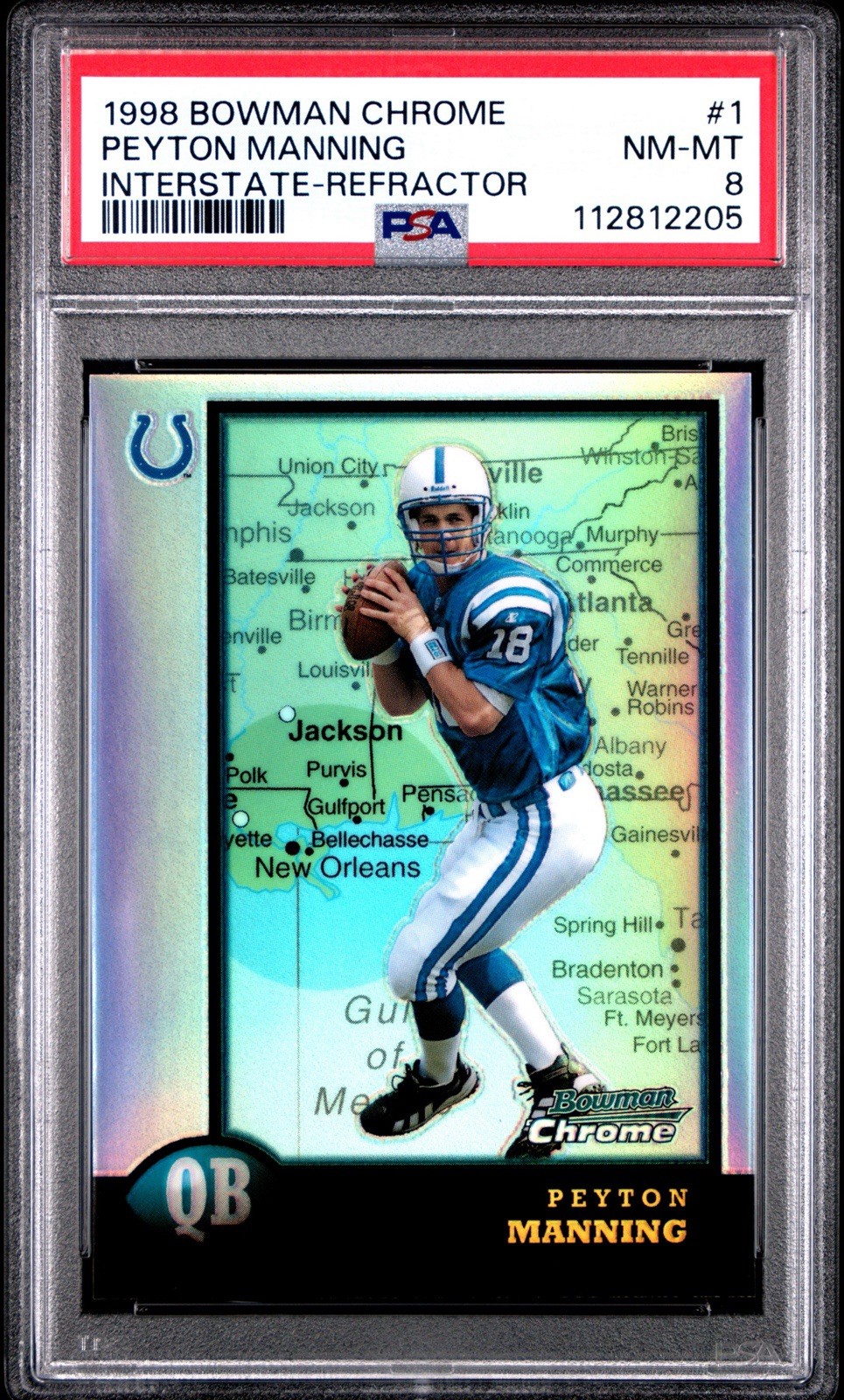 PEYTON MANNING INTERSTATE REFRACTOR PSA 8 NM-MT 1998 BOWMAN CHROME #1 ROOKIE RC