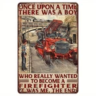 Vintage Firefighter Tin Metal Sign Fire Truck Decorative Plaque 8x12