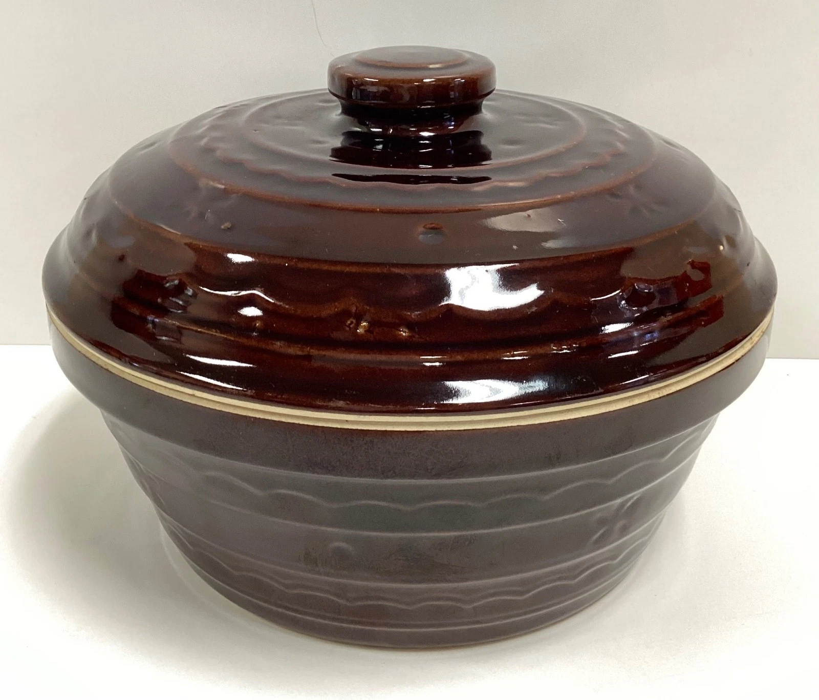 Vintage Marcrest Oven Proof Stoneware Daisy Pot Brown Dutch Oven