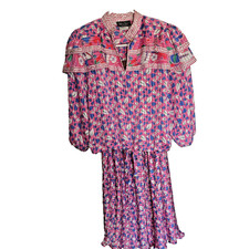 Vtg Diane Freis Pink Hearts Whimsical Top Skirt 3/4 Sleeve Dress Set Valentines