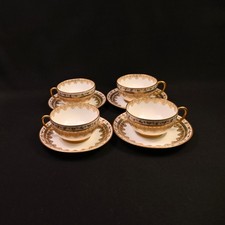 JPL Pouyat Limoges 4 Cups & Saucers Hand Painted Brown Acorns w/Gold 1900-1920