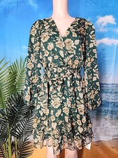 Nwt Cupshe Women’s Green Casual Dress With Brown Floral Size  Medium 