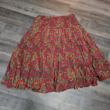 Vintage RALPH LAUREN Women's Large Red Full Midi Skirt Red Paisley Pull On Lined