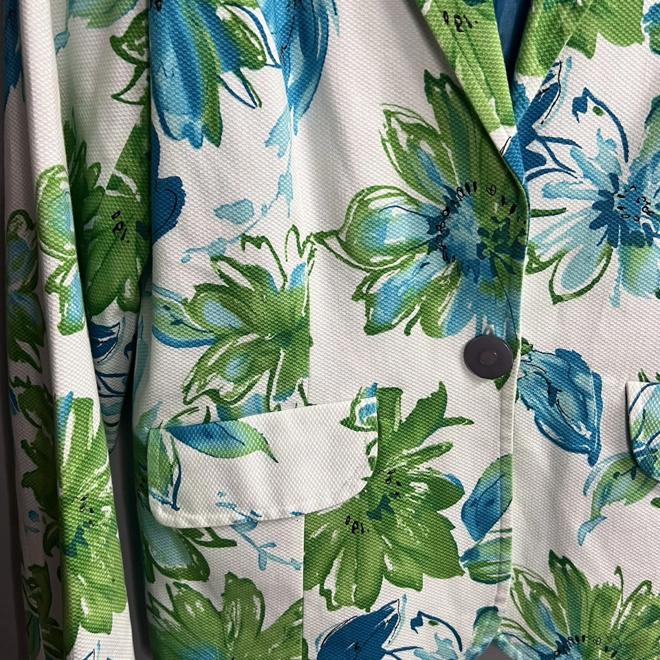 Blazer Mujer Notaciones Acuarela Floral Verde y Azul Talla 6 Foto 4 de 4
