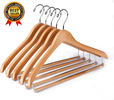 Wooden Hangers Beautiful Sturdy Suit Coat Hangers with Locking Bar Glossy Natura