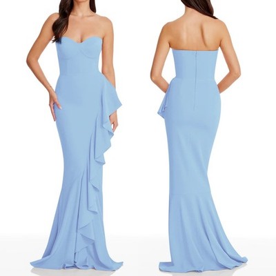 Dress The Population Paris Ruffle Mermaid Maxi Gown Sky Blue Sweetheart Small