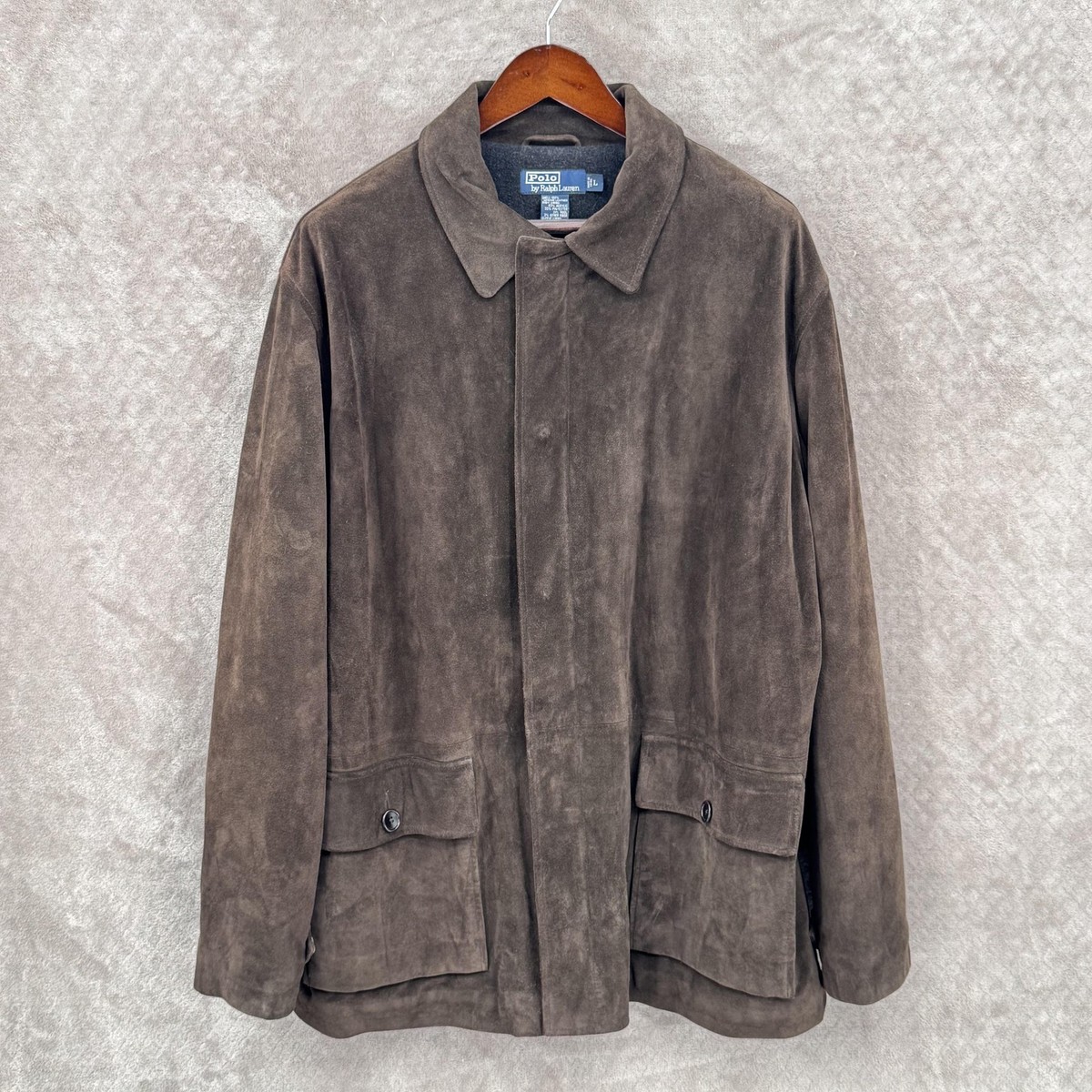 VTG Polo Ralph Lauren Suede Leather Jacket Mens L Brown Lined 