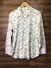 Barbour White Dog Print “Safari” Cotton Blend Relaxed Fit Shirt Size 14 VGC