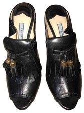 Prada Black Leather Tassel Platform Clog Sandals Size 38