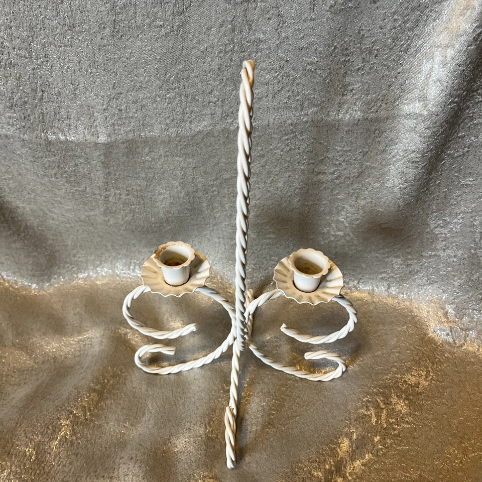 Candelabro vintage interior hogar cuerda trenzada hierro blanco 2 brazos 1970-1999  Foto 4 de 4