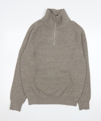 Next Herren Beige 1/2 Reißverschluss Rippstrick Sweatshirt Größe S Klassischer Stil