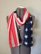 Nice Big American Flag Scarf wrap shawl Red White Blue Stars stripes 65 x 23"