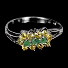 925 Sterling Silver Ring Round Emerald Sapphire Natural Gemstone Jewelry Size 8