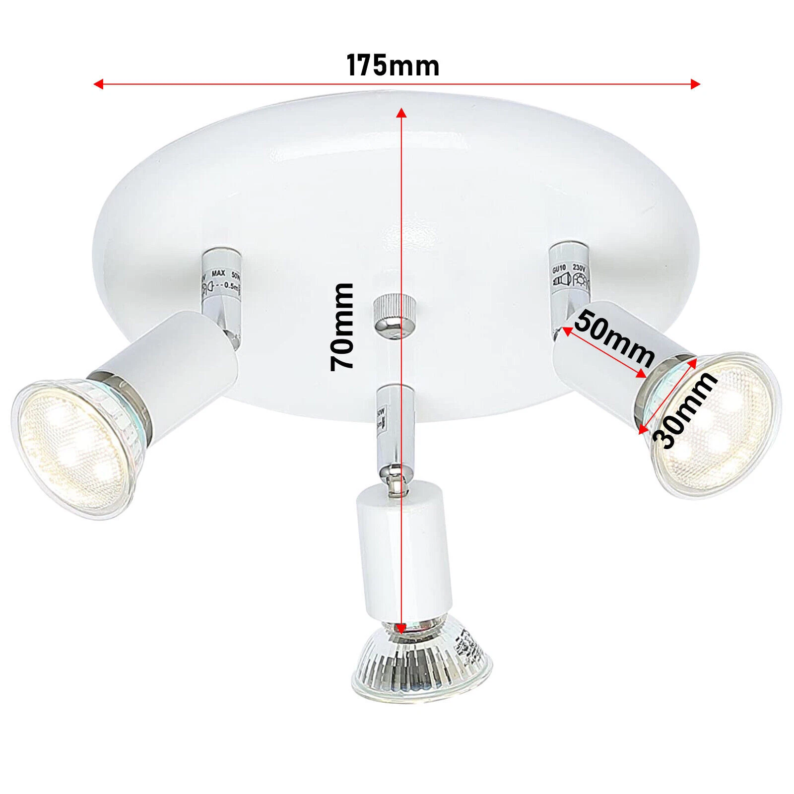 3-Way GU10 Ceiling Spotlight with Warm White LEDs UK