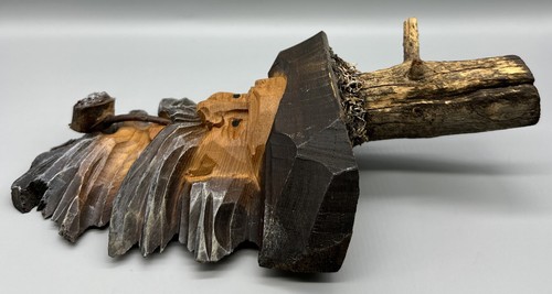 Vintage 12" handgeschnitzter Volkskunst Baum bärtiger Mann Gesicht mit Pfeife Tirol Österreich Holz - Bild 5 von 7
