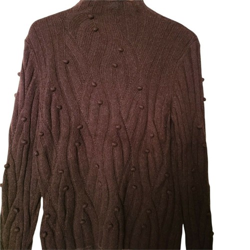Vintage David Brooks Brown Sweater Turtleneck Cable Knit Dots Petite L Large - Picture 6 of 6