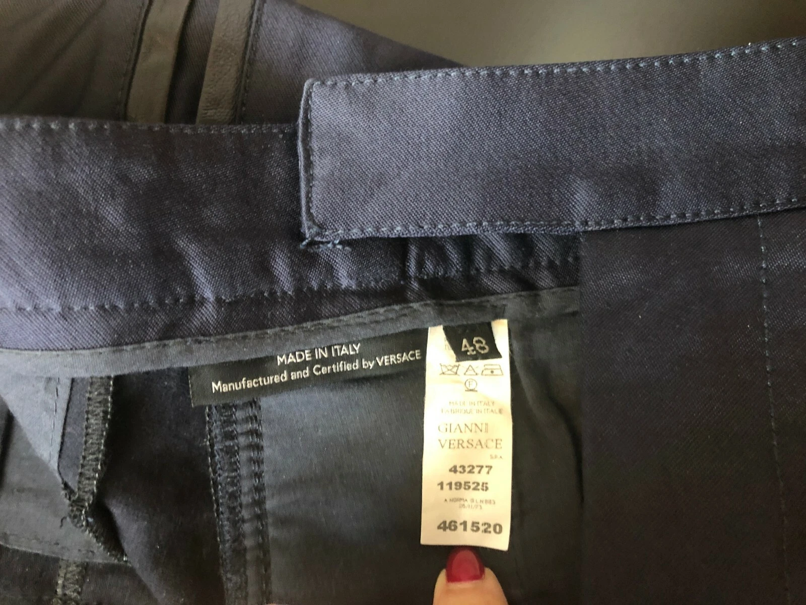 GIANNI VERSACE BLU ABITO PANTALONE COTONE CON RIFINITURE IN PELLE TAGLIA M