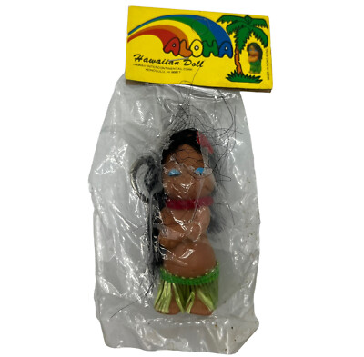 Aloha Hawaiian Doll Girl Keychain 3'' Vintage 70's Rare Tropical Hula Retro NOS