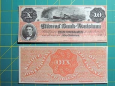 Reproduction Obsolete "Dixie" Note $10 Citizens Bank of New Orleans Copy