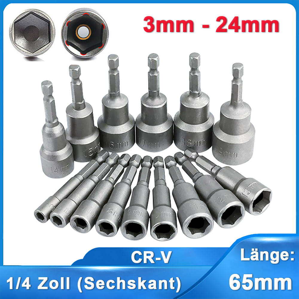 10er Set Magnetische Sechskant-Stecknüsse – 8 Mm, Chrom-Vanadium-Stahl, Für Akkuschrauber & Bohrmaschinen