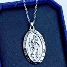 ST CHRISTOPHER PROTECT pendant 24" Sterling Silver 925 necklace chain female men