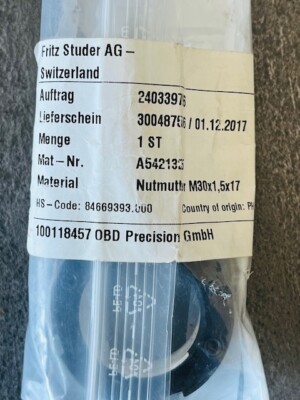 Studer S32 Präzisions-Kugelumlaufspindel M30x1,5mm Kontermutter Spindelmutter