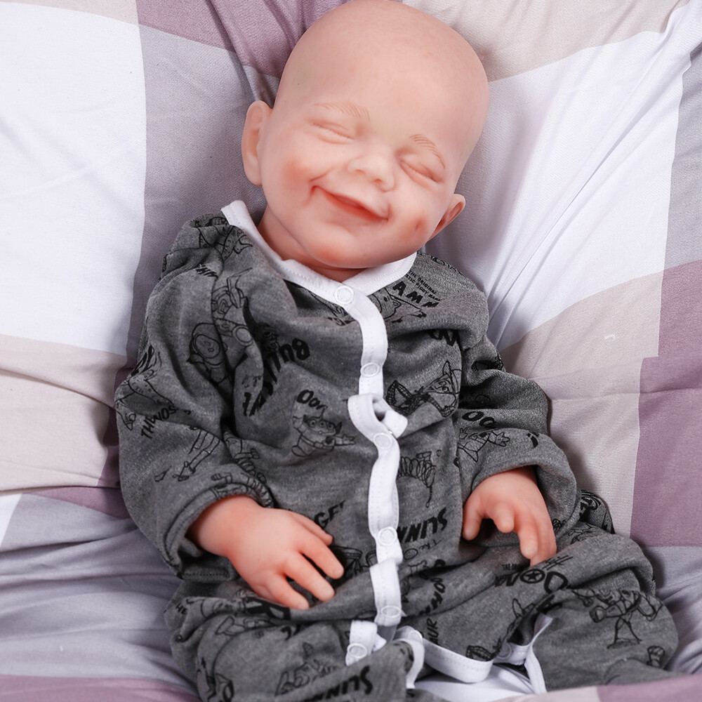 18.5'' Smile Silicone Dolls Reborn Baby Eyes Closed Cute BOY Lifelike Dolls USA