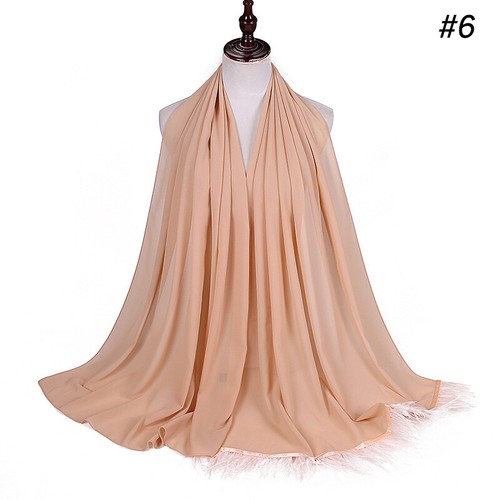 Women Chiffon Hijab Scarf Plain Feather Tassel Scarves Turban Shawls and Wraps - Picture 23 of 37