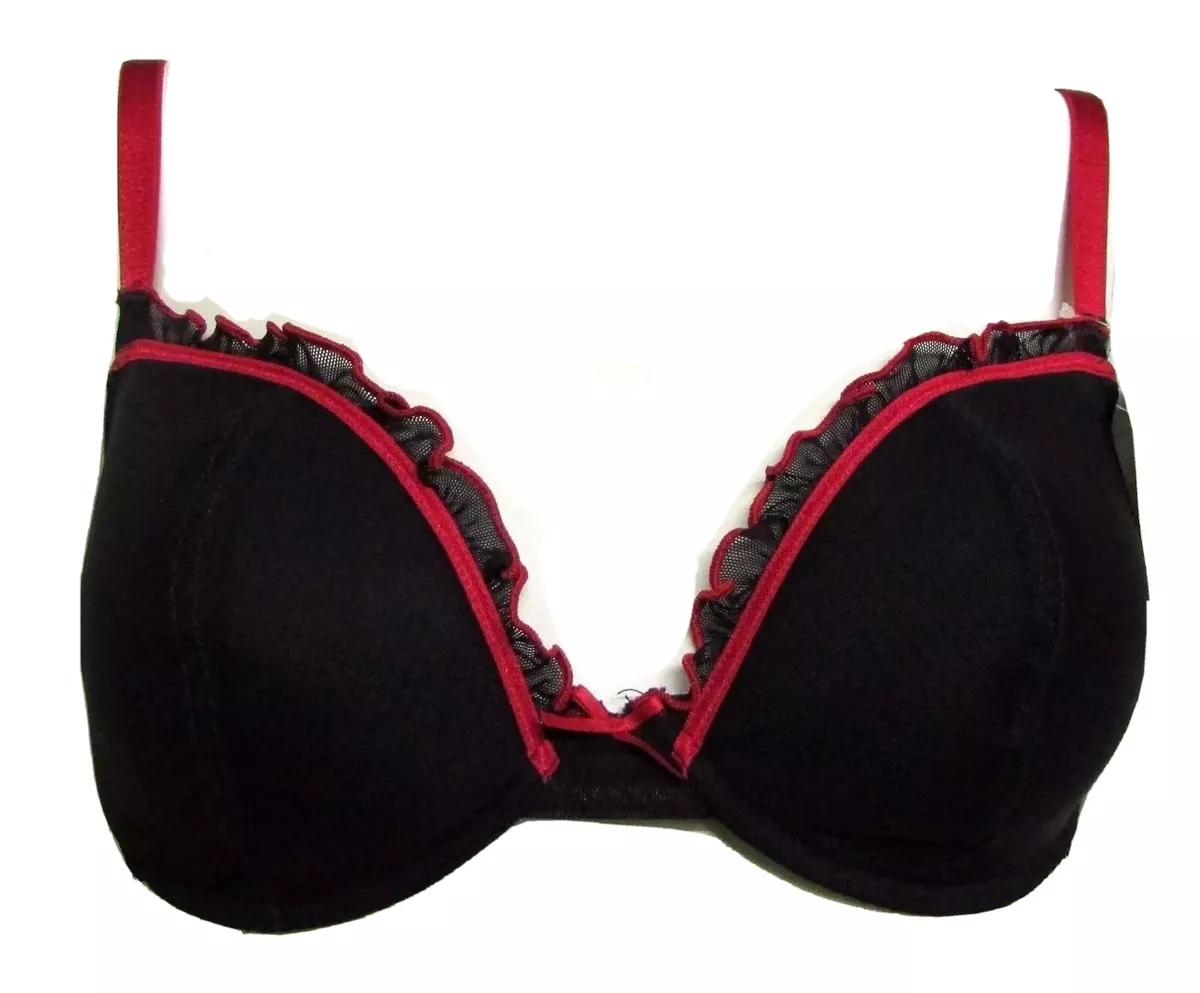 32A 32B 32C 32D 34A 34B 34C 36A Plunge Bra Underwired Mesh Trim M&S Black &  Red