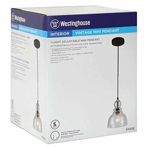 Westinghouse 1-Light Mini Pendant, Clear Seeded Glass, Oil Rubbed Bronze Finish - Picture 6 of 10