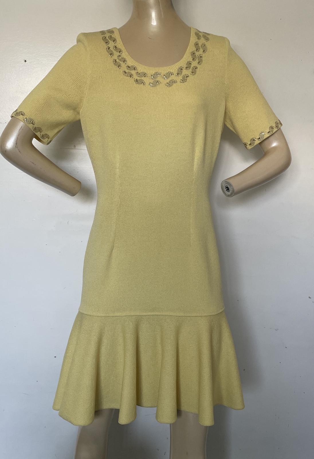 Vintage Elisabeth Custom Knits Flip Dress Lemon Yellow Gold Accents Rare 1980s image 9