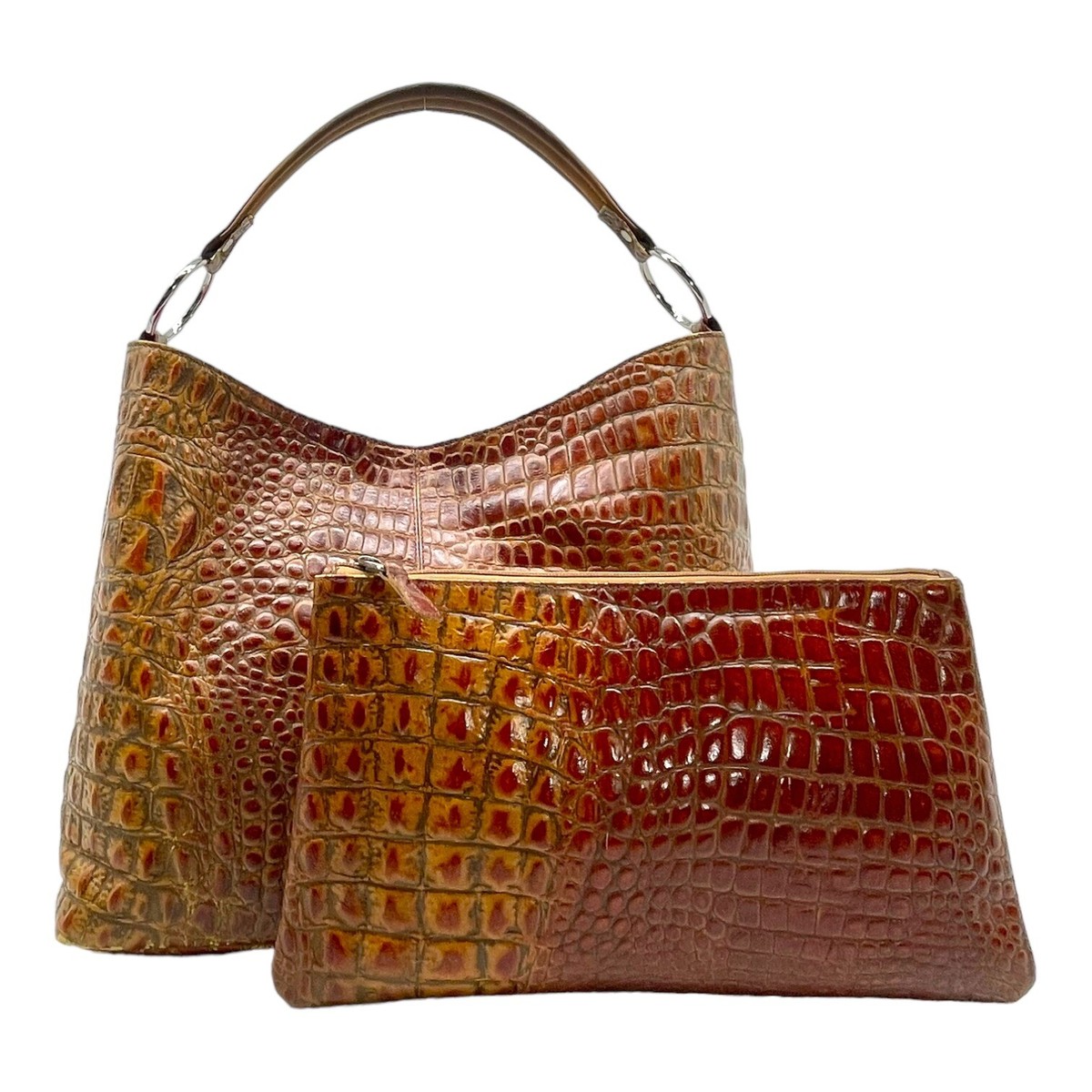 Vintage MULHOLLAND L Embossed Leather Tote Bag Handbag Snap In Pouch Clutch  USA