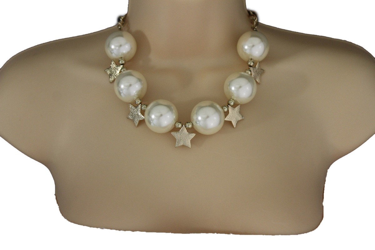 ブレスレット LESS IS MORE cream ball necklace Women Short Cream Necklace Gold Metal Star Big Ball Bead