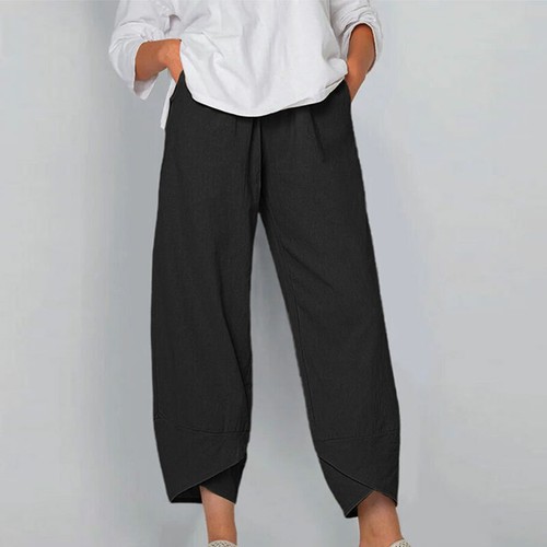 Women Baggy Harem Casual Pants Loose Fit Ankle Length Elastic Waist Trousers - Picture 11 of 13