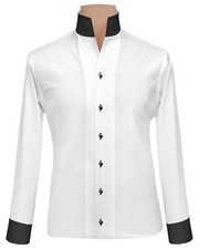 High Collar White Shirt 4 Men Buttonless Black Collar Cuff Cotton Tall Open Neck