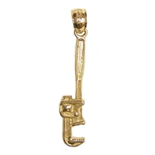 New 14k Gold 3D Monkey Wrench Tool Pendant
