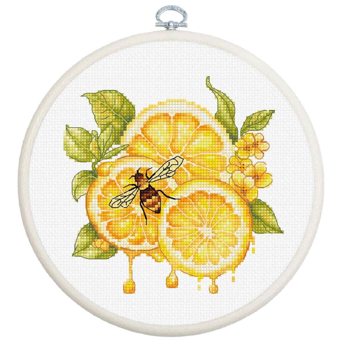 Luca-S counted cross stitch kit with hoop ""The Lemon Juice"", 12x12cm, DIY