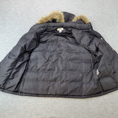 Talbots Puffer Vest Nylon/Polyester Removable Hood Faux Fur Black Women's Large - Picture 12 of 15