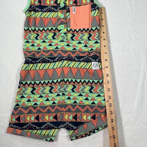 Indikidual Romper Kids 3/4 Green Patterned Sleeveless BUtton Pocket Chili New - Picture 2 of 7