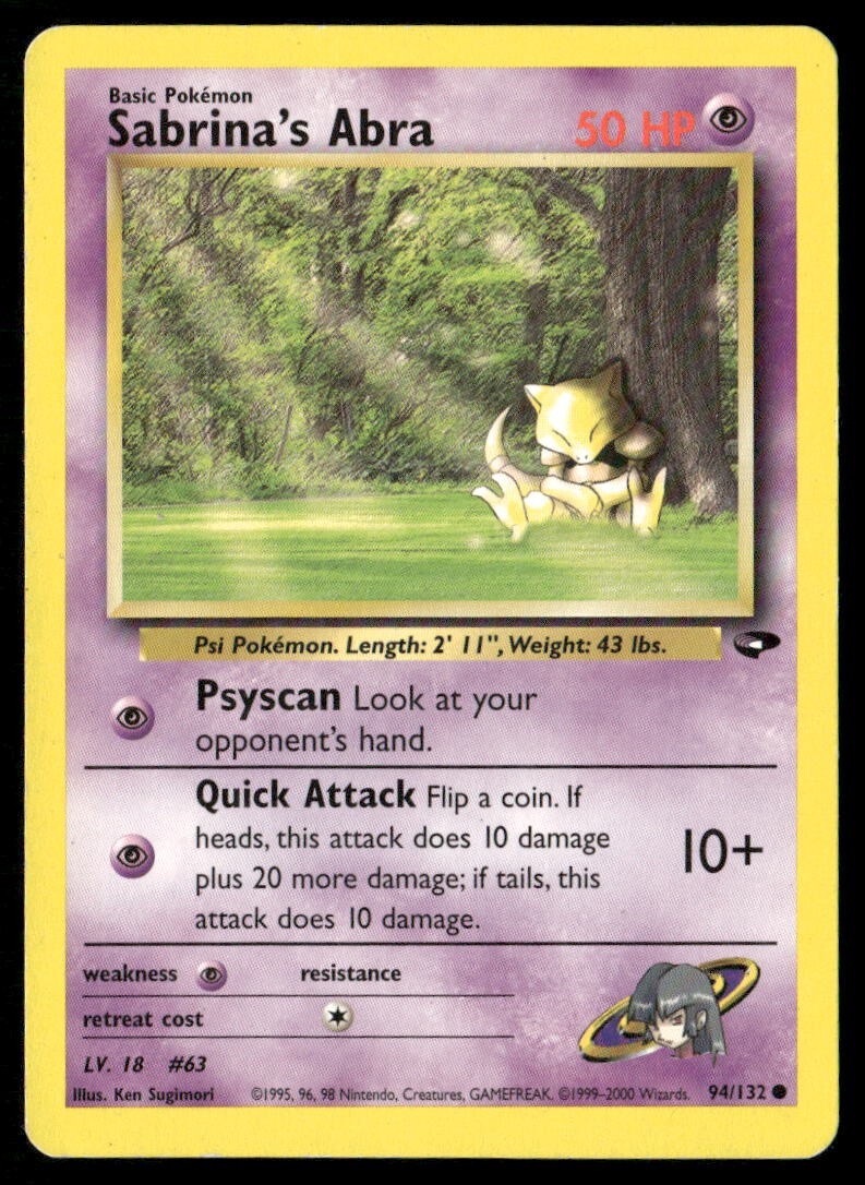2000 Gym Challenge set Pokemon card 094  Sabrina's Abra (Lv 18) HP