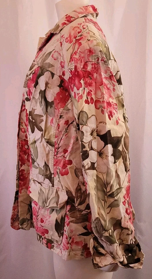 Kim Rogers Signature Women's 20W Blazer Floral Flower Jacket Linen Blend Cream - Image 3 of 4