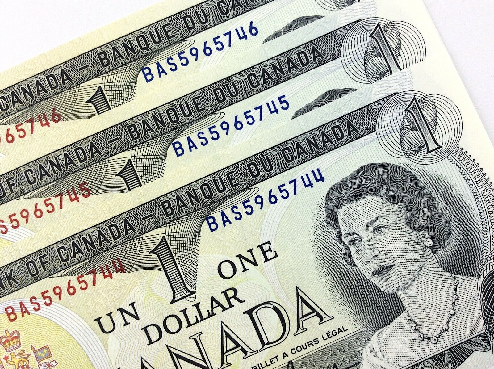 1973 Canada 1 Dollar 3 Consecutive Uncirculated BAS Crow Bouey Banknotes R356