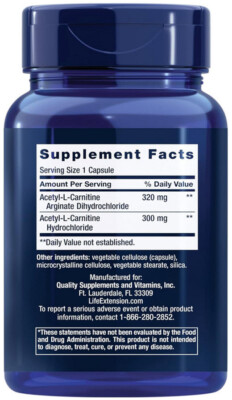 ACETYL-L-CARNITINE ARGINATE CELL BRAIN HEALTH 90 Caps 620mg LIFE EXTENSION 