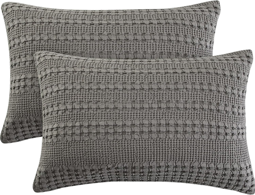 100% Cotton Waffle Pillow Shams King Size, 2 Pack 20" X 36" Soft Skin-Friendly P
