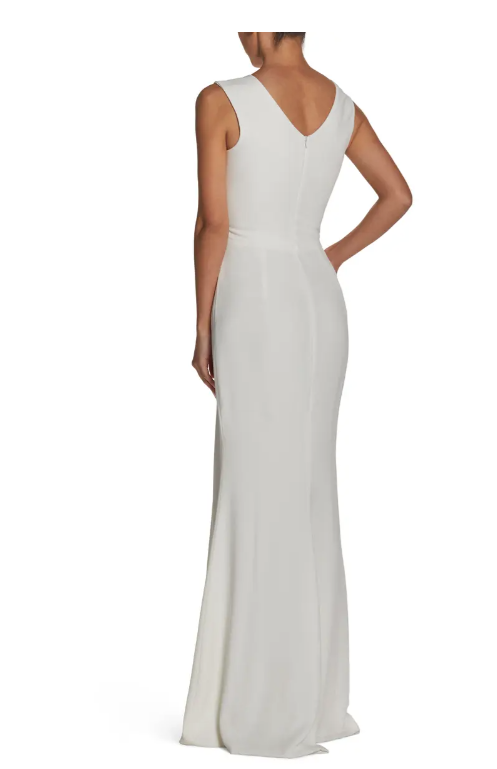 DRESS THE POPULATION SANDRA OFF WHITE CREPE TRUMPET GOWN sz L | eBay