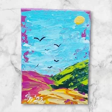 ACEO Landscape 4 Wildflowers Abstract Original Painting Mini Gift Art Handmade